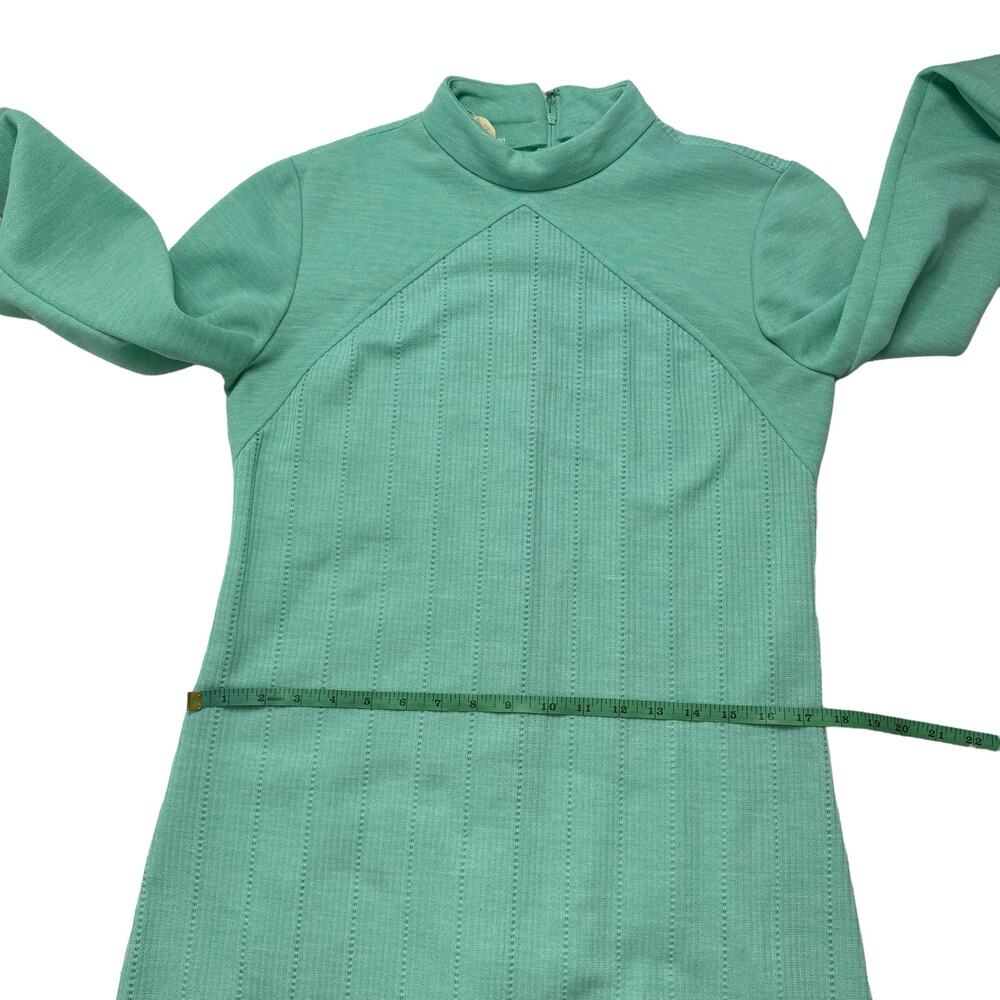 Vintage BLEEKER STREET Seafoam Green 70s Long Sleeve Eyelet Shirt Dress Size 11 - Picture 9 of 11